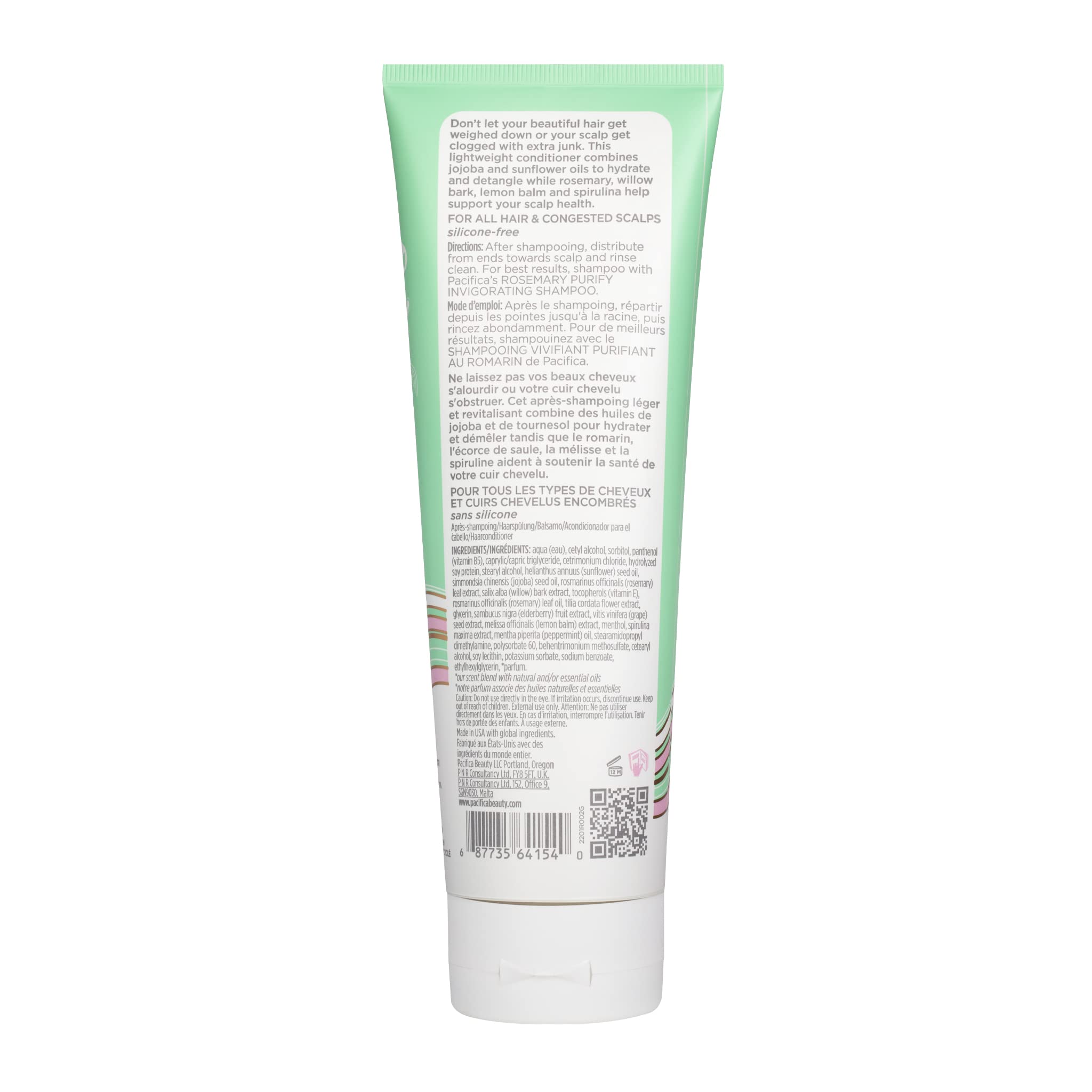 Pacifica Beauty Rosemary Purify Invigorating Conditioner, For All Hair Types and Congested Scalp, Vegan & Cruelty Free, 8 Fl Oz